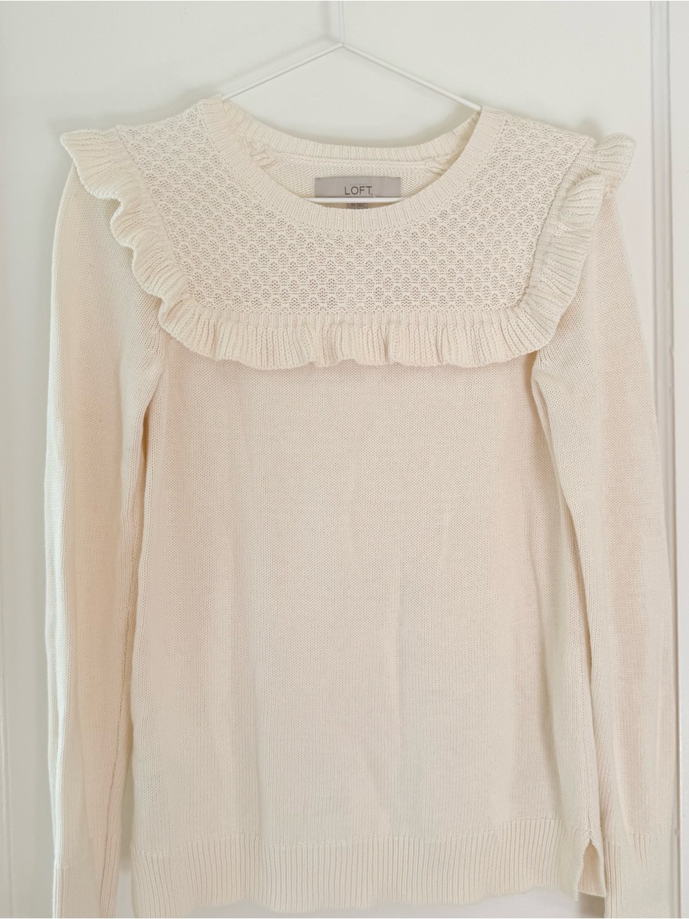 LOFT Cream Ruffle Yoke Sweater size XS cottage core … coquette NWT